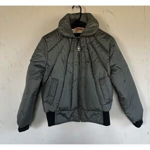 Vintage Comfy Down Puffer Bomber Jacket USA Green EUC Quilted